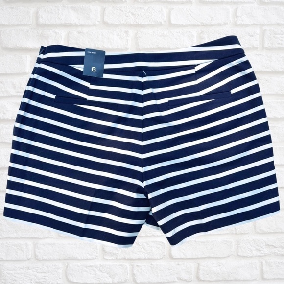 Navy and White Striped High Waist Shorts - Picture 2 of 2
